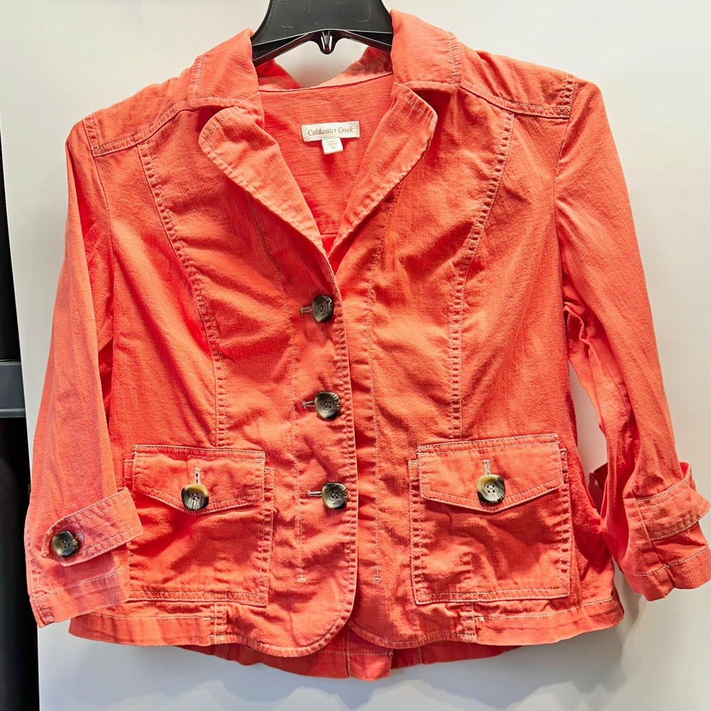 Coldwater Creek Blazer Womens Size 10 Coral Cotton Stretch Button Utility Jacket